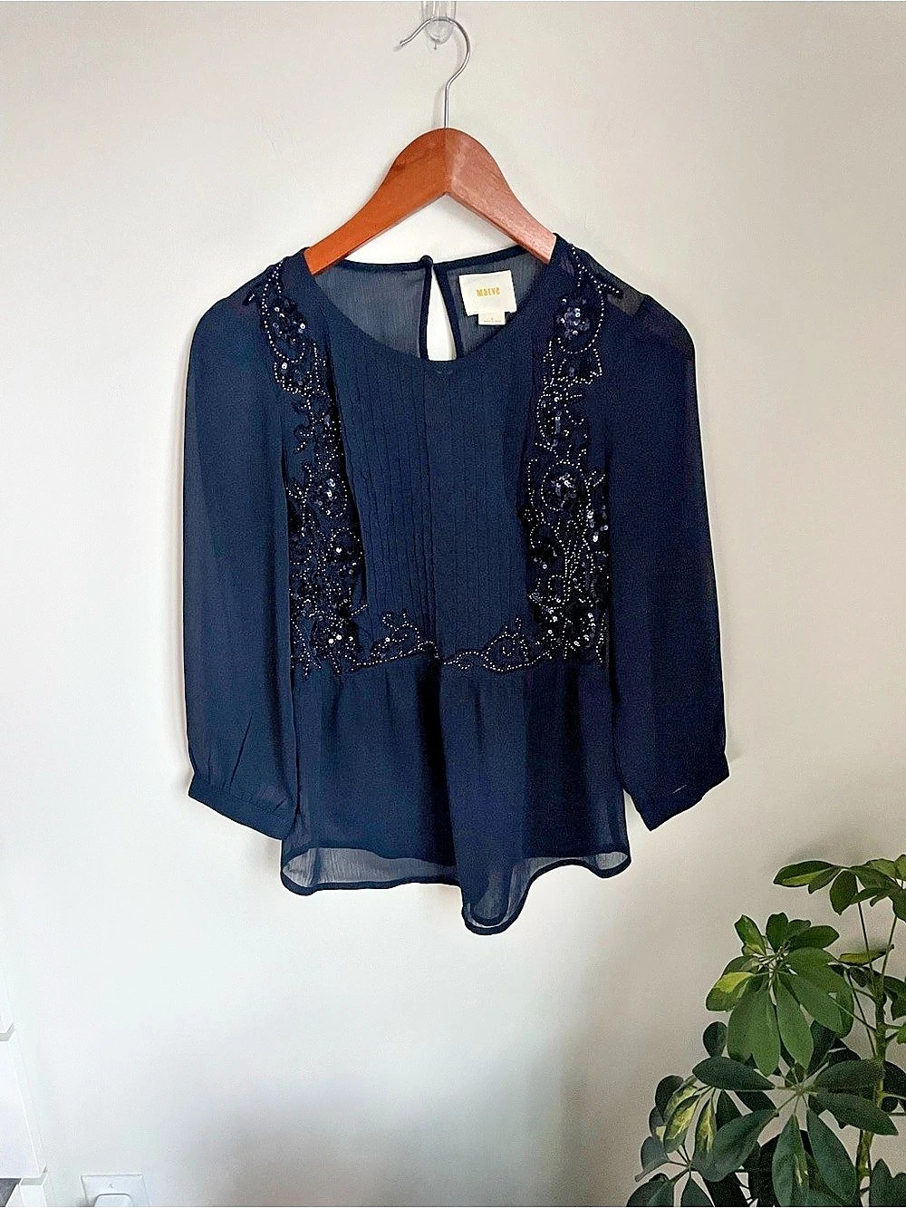Maeve Embellished Blouse in Navy Size 2 Like New
